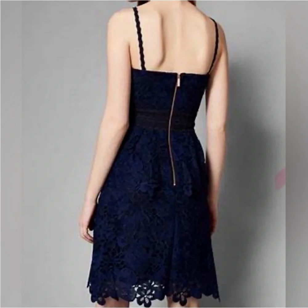 Ted Baker Nadiie Navy Blue Peplum Lace Dress - Picture 4 of 4